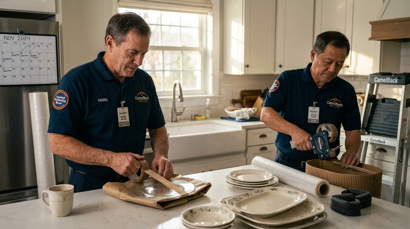 Professional crew packing kitchen dishware in Cochranton, PA
